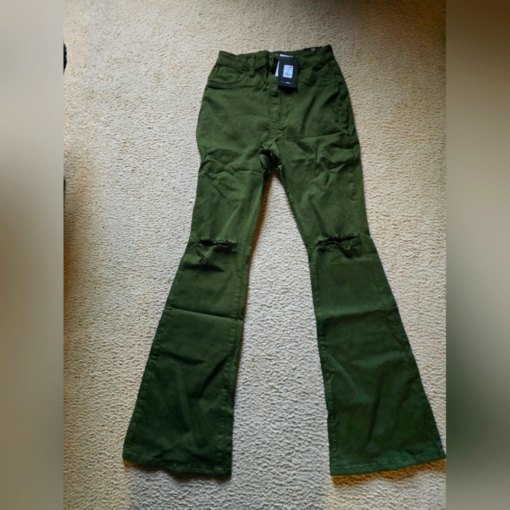 Olive green stretch jeans